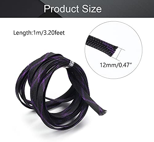 Bettomshin 1Pc 16.4Ft(5m) Cable Management Sleeve, 1/2"(12mm) Width PET Black & Purple Cord Protector, Wire Loom Tube Insulated Split Sleeving for USB Cable Power Cord Organizer Video Cable Hider