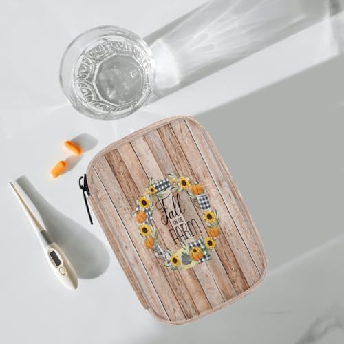 Pill Organizer Box Autumn Farm Wreath 7-Day Weekly Medicine Pill Case Travel Pill Container Portable Pill Holder Storage Purse Bag Small Compact Size for Vitamin Supplement Birth Control