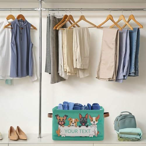 Customized Pet's Name Storage Basket Dog Storage Bins with Leather Handles for Home Bedroom, Foldable Decorative Organizers Box, 2PCs
