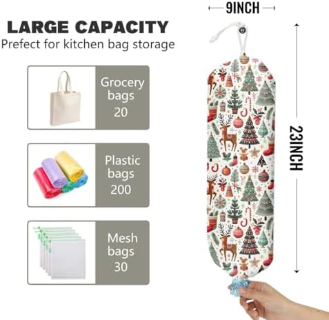 Christmas Tree Stockings Elk Bells Christmas Atmosphere Grocery Bag | Holder and Dispenser Christmas Plastic Bags Organizer Garbage Shopping Trash Bags Storage for Kitchen Home