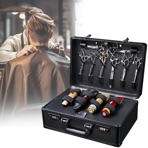 Professional Barber Case, Beauty Salon Barber Case with Code Lock, Hair Stylist Tool Kits Organizer Barber Travel Carry Case Hairdresser Tool Box for Beauty Salon Makeup Artist (Black)
