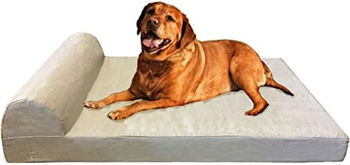 Dogbed4less Premium HeadRest Pillow Orthopedic Cool Memory Foam Dog Bed for Large Dogs, Waterproof Lining with Washable Suede Khaki Cover, Extra Large 47X29 Inches