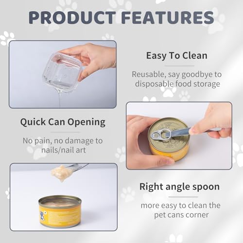 4Pack Canned Cat Food Storage Container for 3oz Cat Cans, Transparent Plastic Pet Food Sealer with Airtight Lids and Stainless Steel Spoon for 2.56''/65mm Small Cans