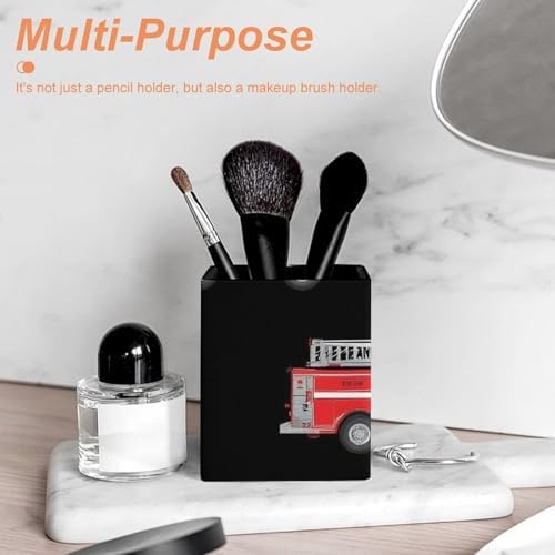 Office Pen Holder Desktop Stationery Organizer Makeup Brush Cup For Women Cute Cartoon Fire Truck