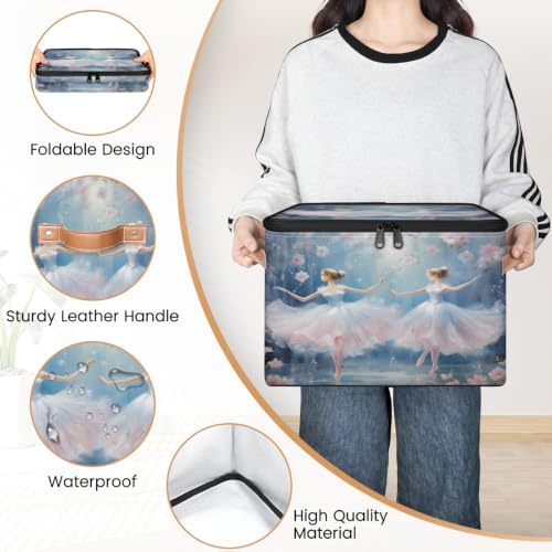 Ballet Pink Collapsible Fabric Storage Bin with Zipper Lid | Storage Basket, Foldable, Waterproof, Handle, Large, Closet Organizer, Home, Ballet Cute Little Ballerina