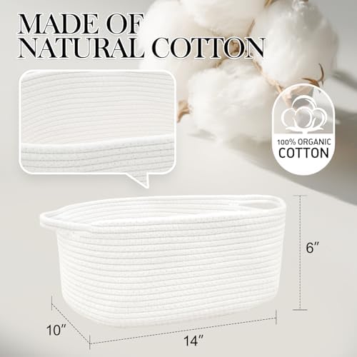 Woven Basket with Gift Bags and Ribbons, 14"X 10" X 6" Storage Basket White | Gift Storage Organizer Basket Bin Shelf Shelves Cotton Rope Basket for Nursery, Pet Toys