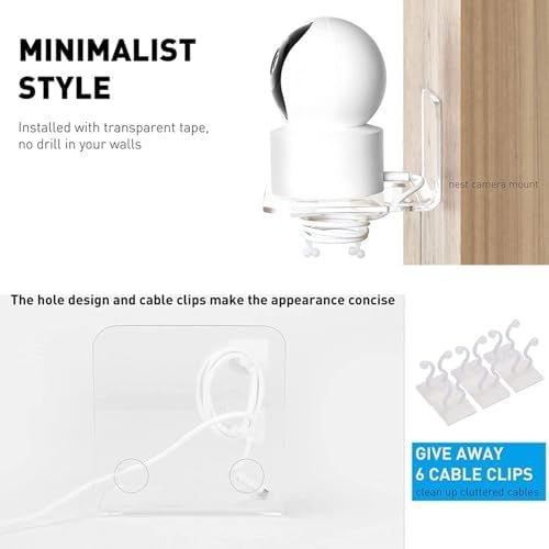 TOPINCN 3 PCS Small Security Cameras Wall Shelf, Wall Mounted Camera Tray, Floating Shelf Set, Wall Bracket with 6 Cable Clips & 10PCS Adhesive Tapes for Monitors Speakers (Clear)
