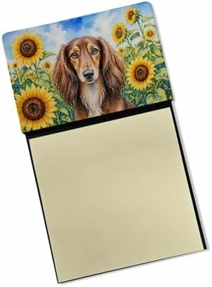 Caroline's Treasures Saluki in Sunflowers Watercolor Sticky Note Holder Refillable Dispenser Desk Accessory 3x3 Pad Gift