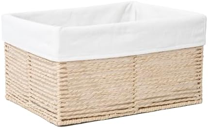 GYASVWU Hand-Woven Paper Rope Storage Baskets,Rectangular Wicker Baskets for Organizing,Decorative Woven Basket for Storage,Shelf Basket for Living Room,Storage Baskets for Pantry (Beige - Large)