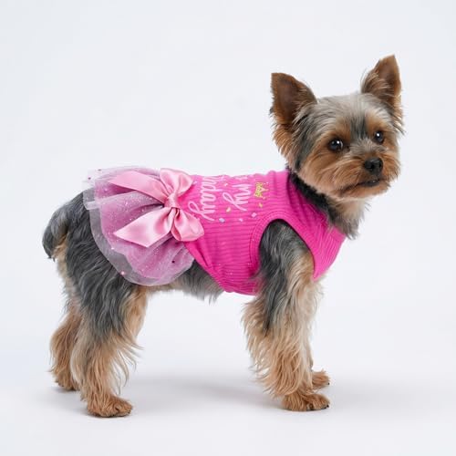Fitwarm It's My Birthday Dog Dress - Pink Bowknot Dog Clothes for Small Female Puppy, XXS