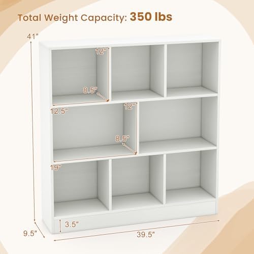 GIANTEX 8 Cube Bookcase, 4-Tier Freestanding Bookshelf w/ 8 Open Compartments, 2 Anti-Tipping Kits, Modern Display Cabinet, 41" Wood Cubby Storage Organizer for Living Room, Bedroom, White