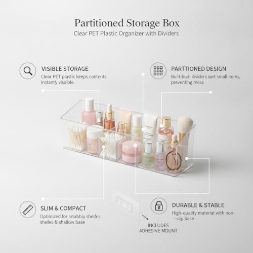 Quick-Access Clear PET Storage Box with Dividers, Easy-to-Clean Organizer for Bathroom Drawers and Vanities (1 Piece)