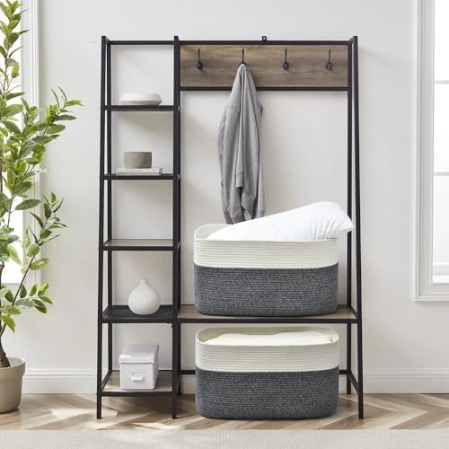 Issudata Large Blanket Basket, Rectangle Woven Baskets for Storage, Blanket Storage for Living Room, Cotton Rope Basket for Toys，Big Storage Basket for Blankets