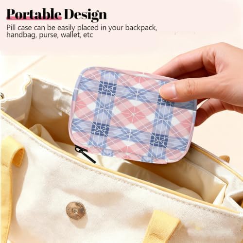 Travel Pill Organizer Pink Blue Plaid Small Pill Case