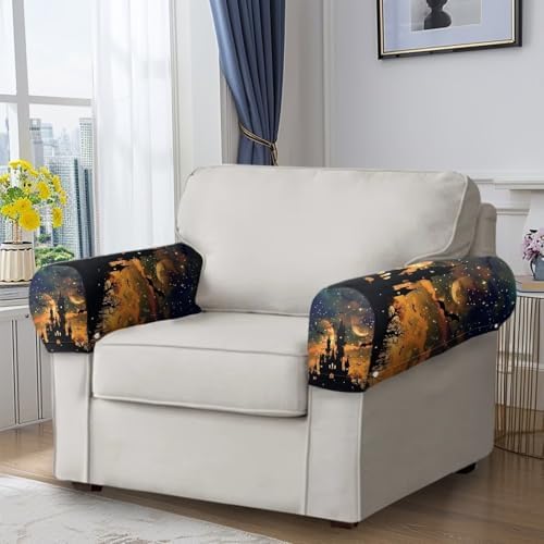 Couch Arm Covers for Sofa Halloween Castles Arm Chair Covers Slipcover Scratch-Resistant Sofa Arm Covers Protect Anti-Slip Furniture Protector Halloween Decoration