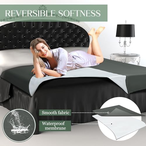 Tisancy Waterproof Bed Blanket Throw Size 55'' x 78'' Black Polyester, TPU Waterproof Film Mattress Protector Mat with Storage Bag for Bed Cover