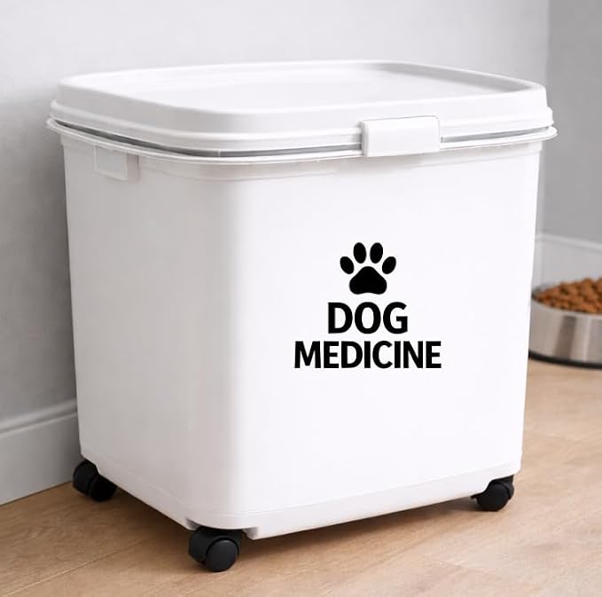 Dog Medicine Vinyl Decal – Waterproof Storage Label Sticker for Pet Supply Bin Organizer (Black)