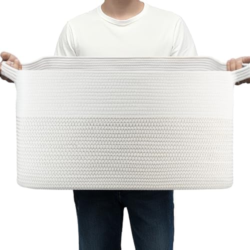 75L Large Basket 22" x 17" x 12",Large Blanket Basket with Handle,woven Cotton Rope baskets for storage,Storage Basket for Organizing,Blanket Basket living Room