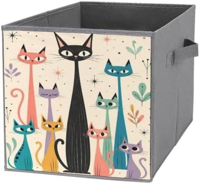Colorful Cats Art Storage Bin with Handles, Oxford Fabric Foldable Storage Cube Organizer for Clothes, Towels, Bedroom, Living Room, Home Organization