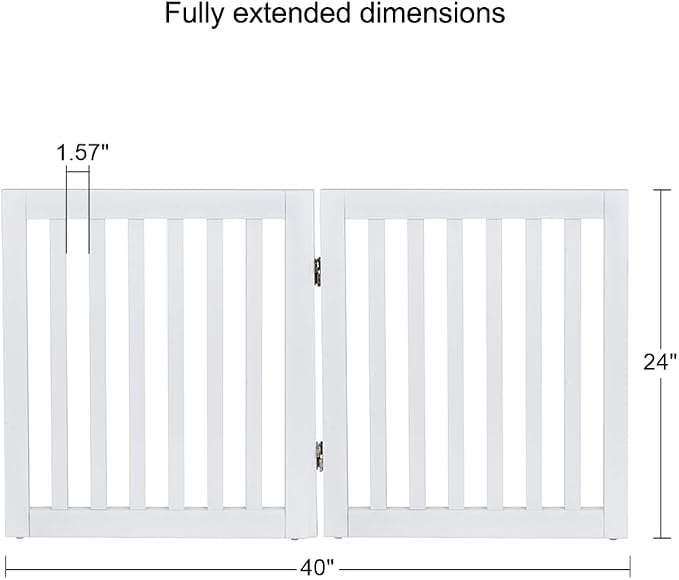 unipaws 24”H Free Standing Pet Gate for Dog Cat, 40”Wide Wooden Dog Gates | Foldable Pet Fence for Doorway, Stairs, Step, Expandable Doggy Barrier, Indoor Use, White