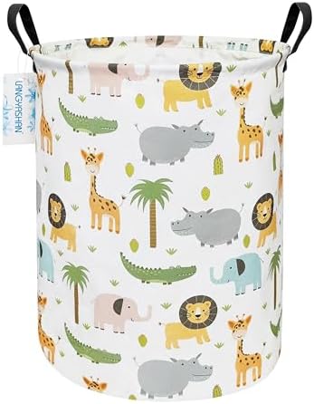 Round Laundry Basket Collapsible Storage Hamper Organizer Animal | Waterproof Canvas Foldable Baskets with sturdy Handles Multi-scene Organizer for Home Play Bedroom Gift Bin