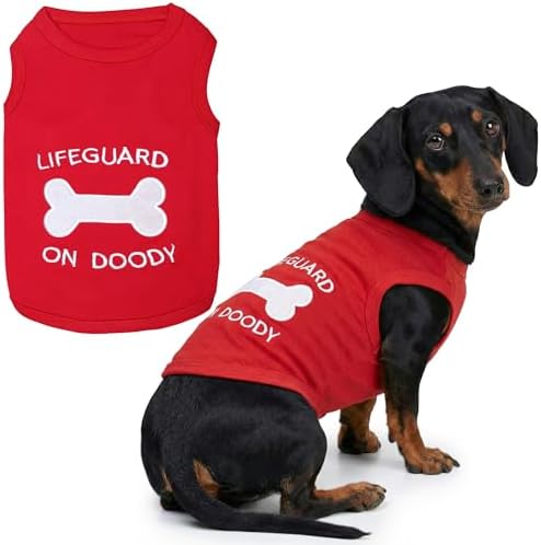Parisian Pet Dog Shirt – 100% Cotton Shirts for Large Dogs – Sleeveless Red Lifeguard Puppy Vest – Lightweight and Breathable Pet Apparel – Pullover Summer Dog Clothes - Stretchy T Shirts for Dogs
