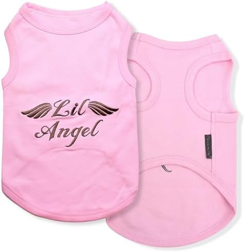 Parisian Pet Dog Shirt – 100% Cotton Lil Angel Shirts for Large Dogs – Pink Sleeveless Puppy Clothes – Breathable and Lightweight Girl Dog Clothes - Stretchy Pet Apparel - Summer Tshirts for Dogs