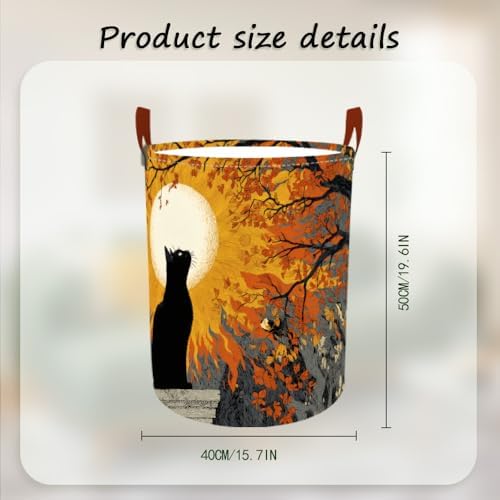 Laundry Basket 15.7x19.7 in Black Cat Autumn Moon Hamper for Bedroom