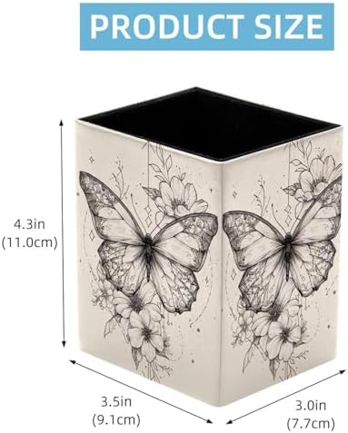 Simple Butterfly Pen Holder for Desk Decor, Rectangular PVC Leather Pencil Cup for Desk Pen Organizer, Makeup Brush Holder for School, Home, Office