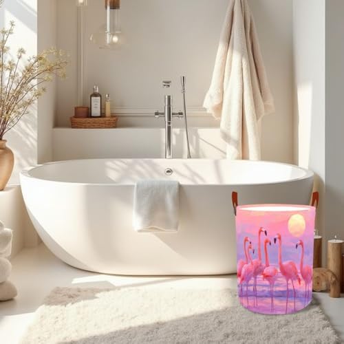Laundry Basket 15.7x19.7 in Flamingo Sunset Hamper for Bedroom