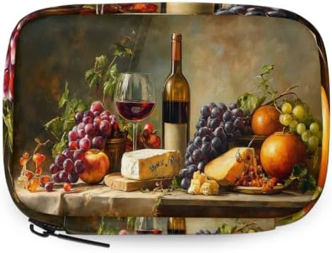 Travel Pill Organizer Artistic Oil Painting Wine Fruit Cheese Pill Case