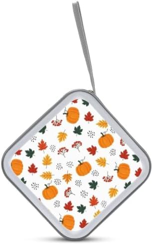 CD Cases 40 Capacity Fall Pumpkin Hard Shell Case DVD Holder Wallet | Disc Organizer Storage Binder, Fall Pumpkin Leaf Autumn Harvest Portable Zipper and Strap, for Home Car Travel