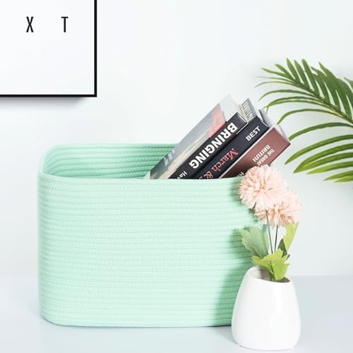 MINTWOOD Design 3-Pack Decorative Woven Storage Baskets for Shelves, Cube Bin Box for Organizing Books, Shoes, Dog Toys, Pantry Closet and Living Room Organizer, Mint