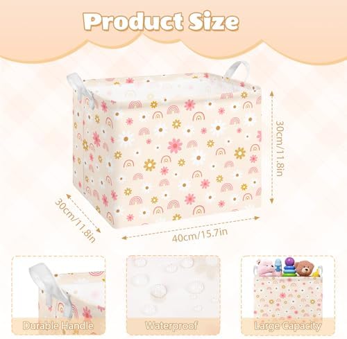 Collapsible Storage Basket Collapsible Fabric Laundry Basket with Handles | Spacious 15.7"×11.8"×11.8" size Folding Design Easy to Store Sturdy Fabric with Reinforced Handle Easy to Clean