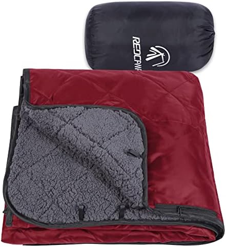 REDCAMP Large Outdoor Blanket 79"x59" Sherpa Fleece Lining, Wine Red | Cold Weather Warm Thick Outdoor Blanket Comfy Foldable & Windproof for Camping Stadium,Car,Picnics,Pet,Trip,Machine Washable