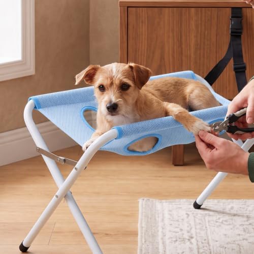 Pet Grooming Hammock, Foldable Bath Support Stand for Small Dogs and Cats | Metal Frame, Detachable Mesh Sling, Suitable for Bathing, Paw Cleaning, Nail Trimming and Grooming