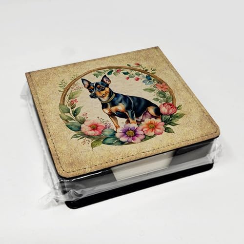 Caroline's Treasures Miniature Pinscher and Flowers PU Leather Note Paper Holder with Artist-Designed Cover, Desk Accessory, Office Gift