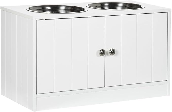 Elevated Dog Bowl Stand with 44L Storage Cabinet for Large Dogs, Stainless Steel Bowls and Magnetic Door Closure