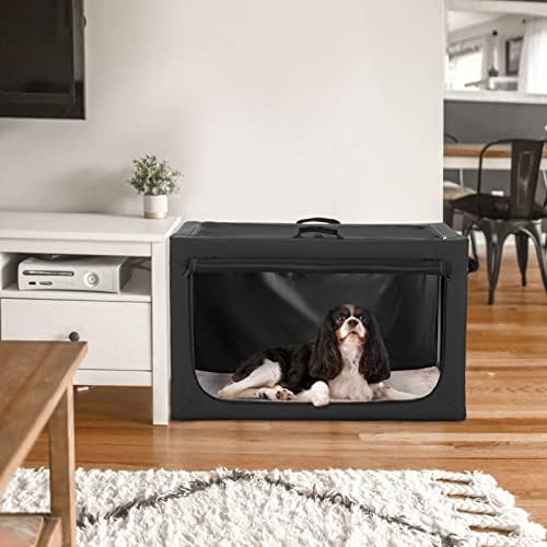 PETSFIT Portable Dog Crate for Medium Dogs, – 30" Soft Dog Travel Crates with Lockable Zippers & Thicken Mat, Adjustable Patented Spiral Steel Frame, Collapsible Kennel for Indoor & Outdoor