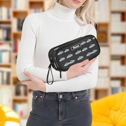 KLL Custom Large Capacity Pencil Bag Teen Boys Zippered Pencil Case Cute School Supplies with Compartment Police Car Herd Black