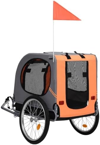 Pet Bike Trailer for Dogs with Suspension, Foldable Dog Bicycle Trailer with Mesh Windows, Safety Joint, Reflectors and Rain Cover, Orange and Gray