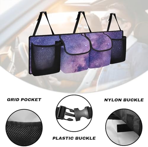 Dreaweet Purple Galaxy Car Trunk Organizer Hanging Back Seat Storage Bag with 4 Pockets,Car Storage Accessories Waterproof Adjustable Large Capacity Collapsible Trunk Organizer for SUV Trucks Sedan