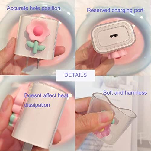 ZOSTLAND 5 in 1 DIY 18W 20W Heart Shape Protector Data Cable USB Charger Line Earphone Wire Saver Organizer Compatible with iPhone 11 12 13 14 15 Pro Max (Flower Pink)