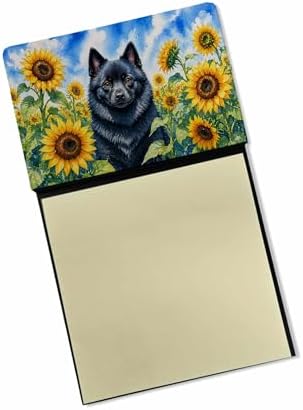 Caroline's Treasures Schipperke in Sunflowers Watercolor Sticky Note Holder Refillable Dispenser Desk Accessory 3x3 Pad Gift