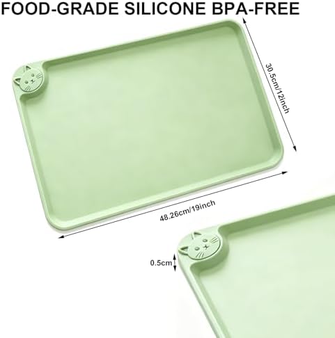 Silicone Pet Feeding Mat, 19"x12" Silicone Placemat for Dog Cat Food Water Bowl, Raised Edge Waterproof Under Sink Mats for Kitchen Drawer Shelf, Spill Proof Mat to Protect Floors