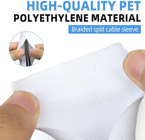 Automotive Wire Loom Tubing, Split Braided Cord Protectors from Pets No Chew, Flexible Cable Sleeve Cable Management for TV/Computer/Electric Wires (White, 3/8"-25ft)