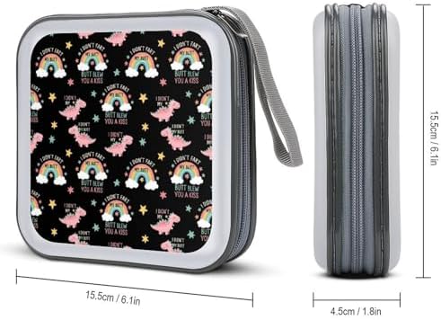 Portable DVD CD Organizer Wallet I Didnt My Blew You A Kiss Funny Dinosaur, 40-Capacity Hard Case with Strap, Protective Storage Binder for Car Home