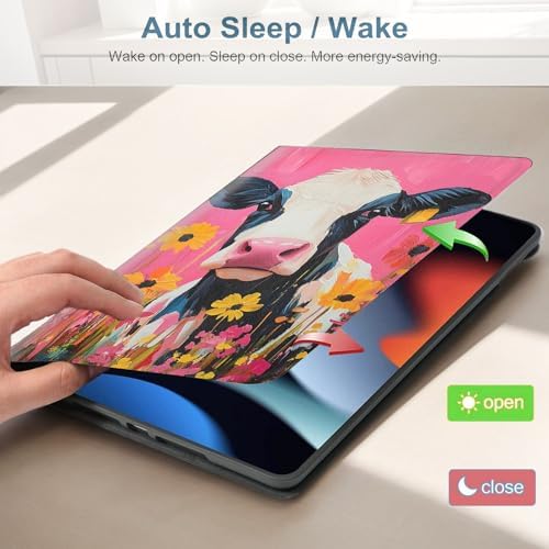 for Samsung Galaxy Tab S10 Plus 2024/S9 Plus/S9 FE Plus 5G 2023 12.4 Inch Tablet Protective Cover with Adjustable Stand and Magnetic Auto Wake/Sleep,Cow Flower