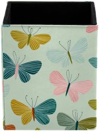 Butterflies Pen Holder for Desk Decor, Rectangular PVC Leather Pencil Cup for Desk Pen Organizer, Makeup Brush Holder for School, Home, Office