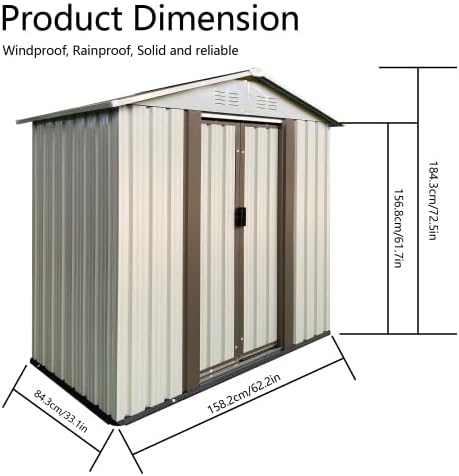 Outdoor Sheds 5FT x 3FT Outdoor Storage, Metal Anti-Corrosion Utility Tool House with Lockable Door & Shutter Vents，Outdoor Waterproof Garden Tool Metal Storage Sheds （White